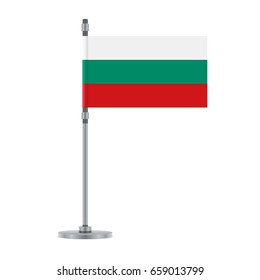 Flag design. Bulgarian flag on the metallic pole. Isolated template for your designs. Vector illustration.