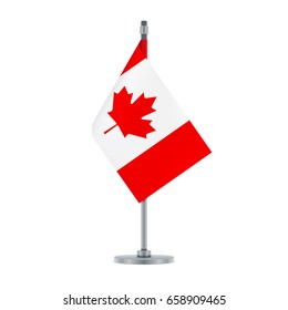 Flag design. Canadian flag hanging on the metallic pole. Isolated template for your designs. Vector illustration.