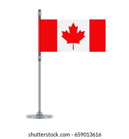 Flag design. Canadian flag on the metallic pole. Isolated template for your designs. Vector illustration.