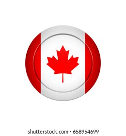 Flag design. Canadian flag on the round button. Isolated template for your designs. Vector illustration.