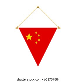 Flag design. Chinese triangle flag hanging. Isolated template for your designs. Vector illustration.