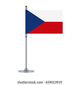 Flag design. Czech flag on the metallic pole. Isolated template for your designs. Vector illustration.