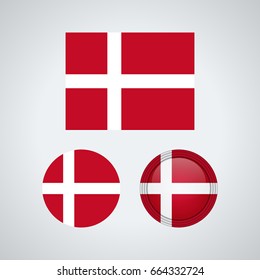 Flag design. Danish flag set. Isolated template for your designs. Vector illustration.