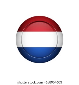 Flag design. Dutch flag on the round button. Isolated template for your designs. Vector illustration.