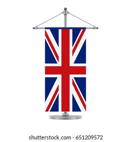 Flag design. English flag on the cross metallic pole. Isolated template for your designs. Vector illustration.