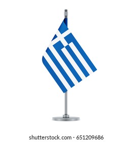 Flag design. Greek flag hanging on the metallic pole. Isolated template for your designs. Vector illustration.