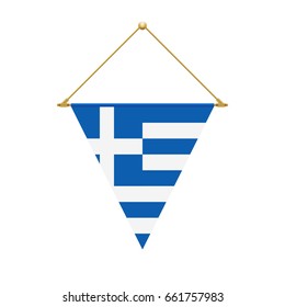 Flag design. Greek triangle flag hanging. Isolated template for your designs. Vector illustration.