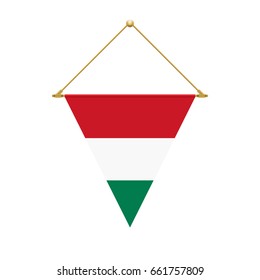 Flag design. Hungarian triangle flag hanging. Isolated template for your designs. Vector illustration.