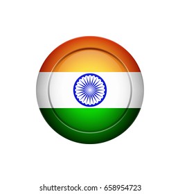 Flag design. Indian flag on the round button. Isolated template for your designs. Vector illustration.