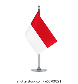 Flag design. Indonesian flag hanging on the metallic pole. Isolated template for your designs. Vector illustration.