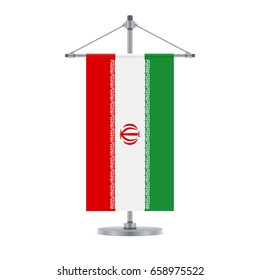 Flag design. Iranian flag on the metallic cross pole. Isolated template for your designs. Vector illustration.