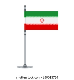 Flag design. Iranian flag on the metallic pole. Isolated template for your designs. Vector illustration.