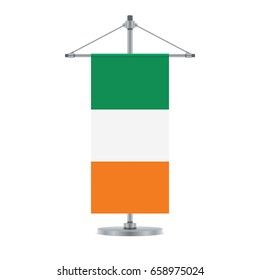 Flag design. Irish flag on the metallic cross pole. Isolated template for your designs. Vector illustration.