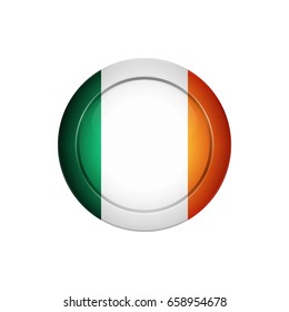 Flag design. Irish flag on the round button. Isolated template for your designs. Vector illustration.