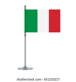 Flag design. Italian flag on the metallic pole. Isolated template for your designs. Vector illustration.