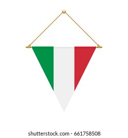 Flag design. Italian triangle flag hanging. Isolated template for your designs. Vector illustration.