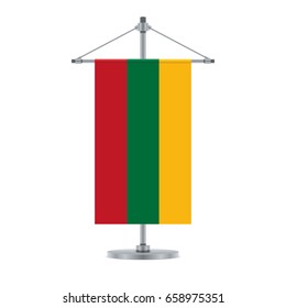 Flag design. Lithuanian flag on the metallic cross pole. Isolated template for your designs. Vector illustration.