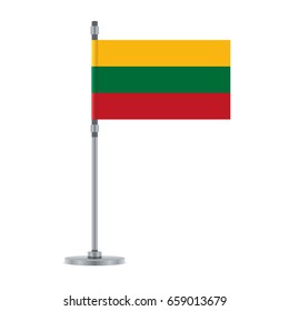 Flag design. Lithuanian flag on the metallic pole. Isolated template for your designs. Vector illustration.