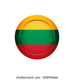 Flag design. Lithuanian flag on the round button. Isolated template for your designs. Vector illustration.