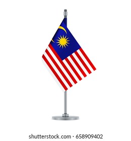 Flag design. Malaysian flag hanging on the metallic pole. Isolated template for your designs. Vector illustration.