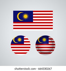 Flag design. Malaysian flag set. Isolated template for your designs. Vector illustration.