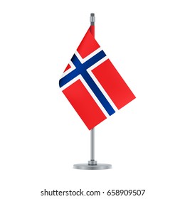 Flag design. Norwegian flag hanging on the metallic pole. Isolated template for your designs. Vector illustration.
