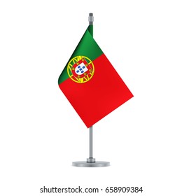 Flag design. Portuguese flag hanging on the metallic pole. Isolated template for your designs. Vector illustration.