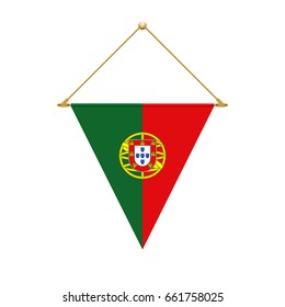 Flag design. Portuguese triangle flag hanging. Isolated template for your designs. Vector illustration.