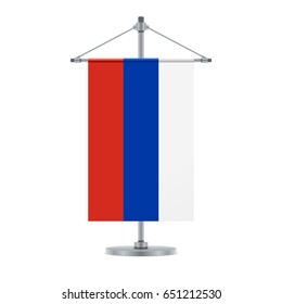 Flag design. Russian flag on the cross metallic pole. Isolated template for your designs. Vector illustration.