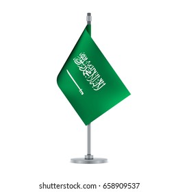 Flag design. Saudi Arabian flag hanging on the metallic pole. Isolated template for your designs. Vector illustration.