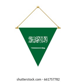 Flag design. Saudi Arabian triangle flag hanging. Isolated template for your designs. Vector illustration.