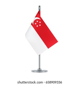 Flag design. Singaporean flag hanging on the metallic pole. Isolated template for your designs. Vector illustration.