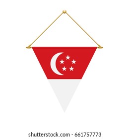 Flag design. Singaporean triangle flag hanging. Isolated template for your designs. Vector illustration.