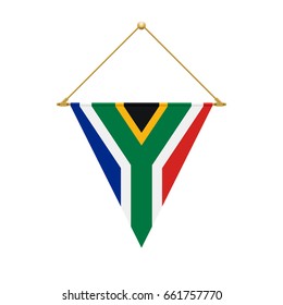 Flag Design. South African Triangle Flag Hanging. Isolated Template For Your Designs. Vector Illustration.