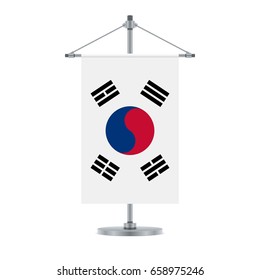 Flag design. South Korean flag on the metallic cross pole. Isolated template for your designs. Vector illustration.