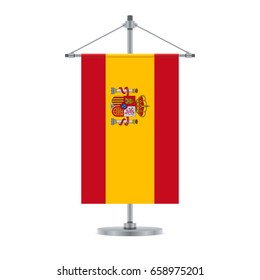 Flag design. Spanish flag on the metallic cross pole. Isolated template for your designs. Vector illustration.