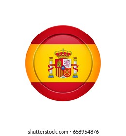 Flag design. Spanish flag on the round button. Isolated template for your designs. Vector illustration.