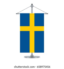 Flag design. Swedish flag on the metallic cross pole. Isolated template for your designs. Vector illustration.