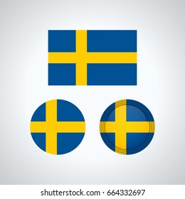 Flag design. Swedish flag set. Isolated template for your designs. Vector illustration.