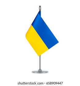 Flag design. Ukrainian flag hanging on the metallic pole. Isolated template for your designs. Vector illustration.