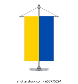 Flag design. Ukrainian flag on the metallic cross pole. Isolated template for your designs. Vector illustration.