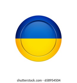 Flag design. Ukrainian flag on the round button. Isolated template for your designs. Vector illustration.