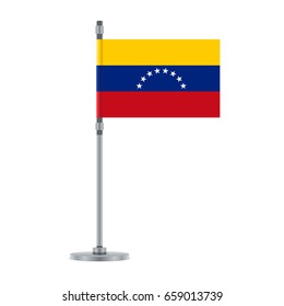 Flag design. Venezuelan flag on the metallic pole. Isolated template for your designs. Vector illustration.