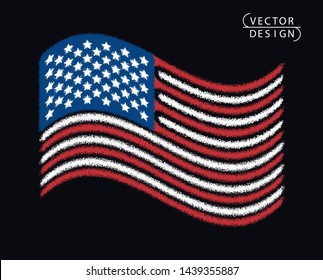 The flag of the developing grunge of the United States of America is colored. Noise. Vector art design, template, multi-colored us flag, icon. Isolated transparent background.