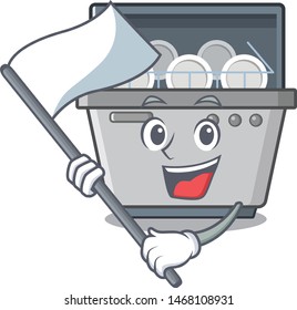 With flag dishwasher machine next to cartoon stove