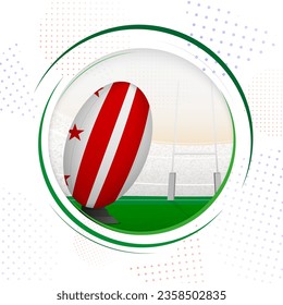 Flag of District of Columbia on rugby ball. Round rugby icon with flag of District of Columbia. Vector illustration.