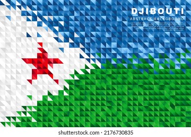 Bandera de Djibouti. Fondo abstracto de pequeños triángulos en forma de coloridas franjas blancas, azules y verdes de la bandera de Yibuti. Ilustración vectorial.