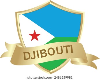 Flag of djibouti as around the metal gold shield with djibouti flag