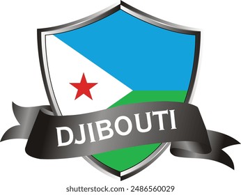 Flag of djibouti as around the metal silver shield with djibouti flag