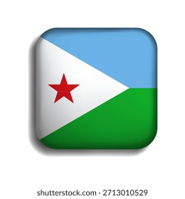 Flag of Djibouti button with shadow. flag icon. 3d icon. The square shape